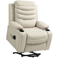 HOMCOM Elektrische Relaxstoel met Opsta-hulp, Massage, Verwarming, USB-aansluiting, PU-leer, Crème(m-1)