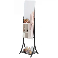 HOMCOM Free Standing Dressing Mirror, Full Length Mirror with Adjustable Angle, Storage Shelf for Living Room, Bedroom, Hallway(m-10)