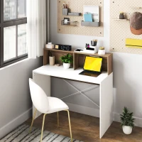 HOMCOM Birou PC Modern cu Blat Înălțat și 2 Rafturi, din PAL, 110x50x102,6 cm, Alb, Maro și Nuc(m-10)