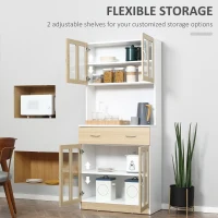HOMCOM Modern Kitchen Cupboard, Freestanding Storage Cabinet Hutch with Central Drawer, 2 Glass Door Cabinets and Countertop, 180cm(m-5)