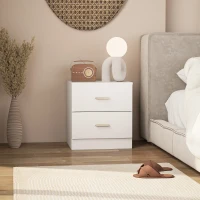 HOMCOM Set of 2 Modern Nightstands, Bedside Tables with 2 Storage Drawers, Accent End Table for Bedroom and Living Room, White(m-9)