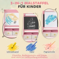 AIYAPLAY Kinder Ezel 3-in-1 Kindertafel met Krijtbord, Whiteboard, Papierrol en 2 Opbergmanden, voor 3-8 Jaar, Roze(m-4)