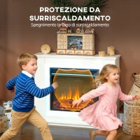 HOMCOM Camino Elettrico con Fiamma a 12 Colori e 5 Luminosità, Telecomando e Timer, 98x25x80 cm, Bianco e Nero(m-7)