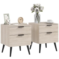 HOMCOM Lot de 2 tables de chevet table de nuit style nordique moderne avec tiroir à deux niveaux 40 x 40 x 50 cm chêne(m-11)
