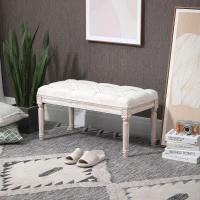 HOMCOM Panca Fondo Letto Imbottita con Rivestimento Effetto Lino e Gambe in Legno, 80x40x41cm, Beige(m-10)