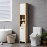 kleankin Mobile Bagno Alto in Truciolato con un Cassetto, 2 Armadietti e 2 Ripiani Aperti Regolabili, 37x30x184 cm(m-10)