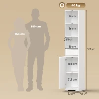 HOMCOM Armario de Baño Alto con Cajón Diseño Acanalado Estante Ajustable Estantes Abiertos para Espacios Pequeños Blanco(m-3)