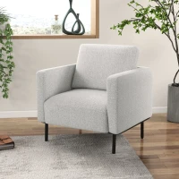 HOMCOM Fotoliu decorativ din material textil cu efect de in, respirabil, cu picioare din oțel, 79x76x65 cm, gri(m-6)