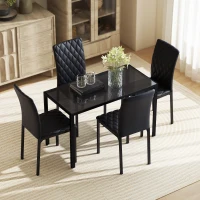 HOMCOM 5 Piece Dining Set, Kitchen Table with Glass Top, Faux Leather Chairs, Black(m-9)