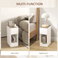HOMCOM Set of Two Modern Storage Bedside Tables - Cream White(m-6)