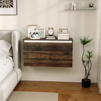 HOMCOM Noptieră Suspendată cu Sertar Fără Mânere și cu Prindere pe Perete, 80x30x45 cm, Finisaj Nuc(m-9)