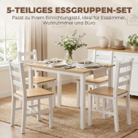 HOMCOM 5-teiliges Essgruppe für 4 Personen, Landhaus-Esstisch und Stühle aus Massivholz, Natur/Weiß(m-4)