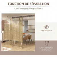 HOMCOM Paravent intérieur en bois séparateur de pièce cloison pliable 4 panneaux 160 x 170 cm bois naturel(m-7)