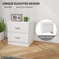 HOMCOM Set of 2 Modern Nightstands, Bedside Tables with 2 Storage Drawers, Accent End Table for Bedroom and Living Room, White(m-6)