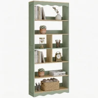 HOMCOM Bibliothèque, étagère de rangement à 6 niveaux avec 6 compartiments ouverts, 76 x 23,8 x 180 cm, bois naturel et vert(m-12)