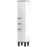 HOMCOM Armario Alto de Baño con Cajón 2 Puertas y Estantes Ajustable Mueble Auxiliar de Baño Anti-vuelco 34x32x170 cm Blanco(m-11)
