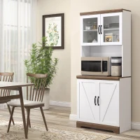 HOMCOM Aparador Alacena de Cocina Mueble Auxiliar con 2 Puertas de Vidrio y Baldas Ajustables 72x40x178 cm Blanco(m-10)