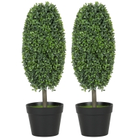 HOMCOM Set van 2 kunstplanten, UV-bestendige kunstbomen in pot, kunststof, cement, groen