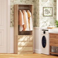 HOMCOM Armadio Guardaroba con Asta Appendiabiti, Ripiano Aperto e 3 Cassetti, in Legno, 60x48.5x185 cm, color Teak(m-6)