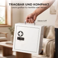 HOMCOM Medizinschrank zur Wandmontage mit Zahlenschloss, 2-stufiger Erste-Hilfe-Schrank aus Edelstahl, Weiß(m-7)