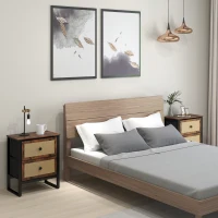 HOMCOM Industrial-Natural Bedside Table Set of 2 - Brown(m-2)