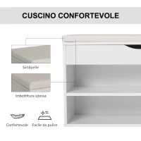 HOMCOM Panca Scarpiera, Mobile Portascarpe Salvaspazio con Sedile Imbottito Ribaltabile da Ingresso Legno, 80x30x47cm, Bianco(m-6)