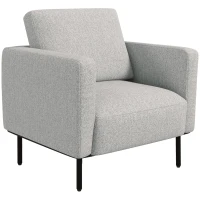 HOMCOM Fotoliu decorativ din material textil cu efect de in, respirabil, cu picioare din oțel, 79x76x65 cm, gri(m-8)