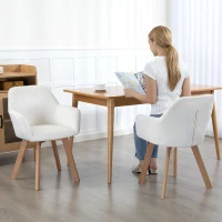 HOMCOM Lot de 2 chaises de salle à manger Fauteuil Assise rembourrée en tissu effet velours Pieds en bois, crème(m-7)