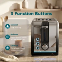 HOMCOM 2 Slice Toaster with 7 Browning Levels, Reheat, Defrost and Cancel Functions(m-6)