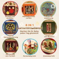 AIYAPLAY Motorikwürfel, 8-in-1 Aktivitätswürfel mit Motorikschleife, Perlenlabyrinth, 41,5 x 37,5 x 37,5 cm, Mehrfarbig(m-4)