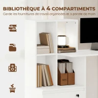 HOMCOM Bureau d'ordinateur avec bibliothèque 4 compartiments et tiroir verrouillable, 126 x 50 x 109 cm, grain de bois blanc(m-4)