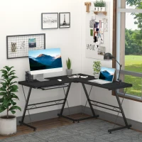 HOMCOM Bureau d'angle Bureau Informatique Design Moderne métal MDF Imitation veinage Bois Noir(m-10)