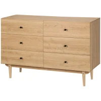 HOMCOM Commode 6 tiroirs meuble de rangement pieds en bois massif 120 x 40 x 80 cm marron clair(m-11)