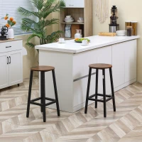 HOMCOM Set 2 Sgabelli da Cucina in Truciolato e Acciaio con Piano Liscio e Poggiapiedi, 32.5x32.5x65 cm, Marrone(m-10)