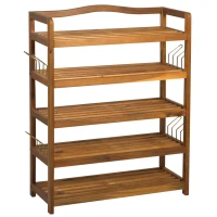 HOMCOM 5-Tier Shoe Rack, Acacia Wooden Shoe Storage Organiser with Hangers, Holds up to 19 Pairs, for Entryway, Living Room, 64 x 26 x 82 cm, Teak(m-1)