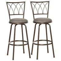 HOMCOM Set of 2 Bar Chairs Swivel Armless Upholstered Metal Frame Barstools with Backrest & Footrest, Bronze(m-14)