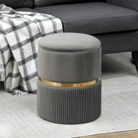 HOMCOM Velvet-Feel Storage Ottoman - Grey(m-10)