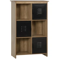 HOMCOM Bibliothèque Design Industriel - Meuble de Rangement 3 niches 3 casiers - Aspect Bois avec Portes en métal Noir(m-1)