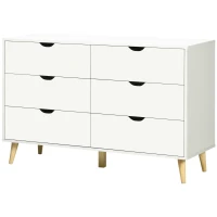 HOMCOM Commode 6 tiroirs meuble de rangement 5 pieds biseautés en bois  120 x 40 x 76 cm blanc(m-11)