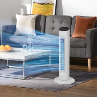 Ventilator turn HOMCOM cu telecomandă, 3 viteze, mod de repaus, oscilație, temporizator de 15 ore, afișaj LED, alb(m-2)