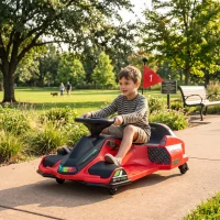 HOMCOM Kart électrique pour enfant 12V, karting enfant, vitesse réglable 3-8 km/h, mode de dérive, 90 x 53 x 99 cm, rouge(m-10)
