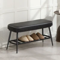 HOMCOM PU Leather Shoe Storage Bench - Charcoal Grey(m-10)