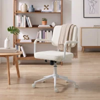 HOMCOM Bürostuhl aus Sherpa-Fleece, Drehstuhl mit 360°-Drehfunktion, Wippfunktion, höhenverstellbar, mit PU-Rollen, cremeweiß(m-4)