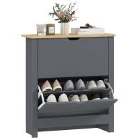 HOMCOM Schuhschrank mit 2 Klappfächern, verstellbar Trennwand für 8-12 Paar Schuhe, 72 x 26 x 80 cm, Dunkelgrau(m-12)
