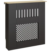 HOMCOM Couvercle de Radiateur en Bois à Lattes avec Détails Croisés et Étagère Supérieure, 78 x 19 x 81 cm, Noir(m-12)