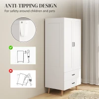 HOMCOM 2-Door Wardrobe, Modern Wardrobe with 2 Drawers and Hanging Rail for Bedroom, White(m-7)