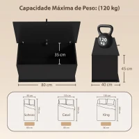 HOMCOM Baú de Arrumação 102 L com Dobradiça de Segurança Estilo Moderno para Corredor Quarto e Sala de Estar 80x40x45 cm Preto(m-3)