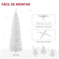 HOMCOM Árbol de Navidad Artificial Estrecho 210 cm con 499 Ramas y Base Desmontable Fácil de Montar Blanco(m-7)