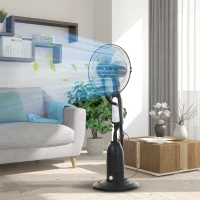 HOMCOM Ventilador Nebulizador Ventilador con Agua Oscilante 90W Control Remoto 3 Modos 3 Velocidades Temporizador Ø44,5x120 cm Negro(m-10)