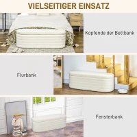 HOMCOM Bank met Opbergruimte, Gestoffeerde Bank met Teddy-fleece, Bedbank met Houten Frame, Schoenenbank voor Slaapkamer, Woonkamer, Hal 116 x 41 x 40,5 cm, Crèmewit(m-6)